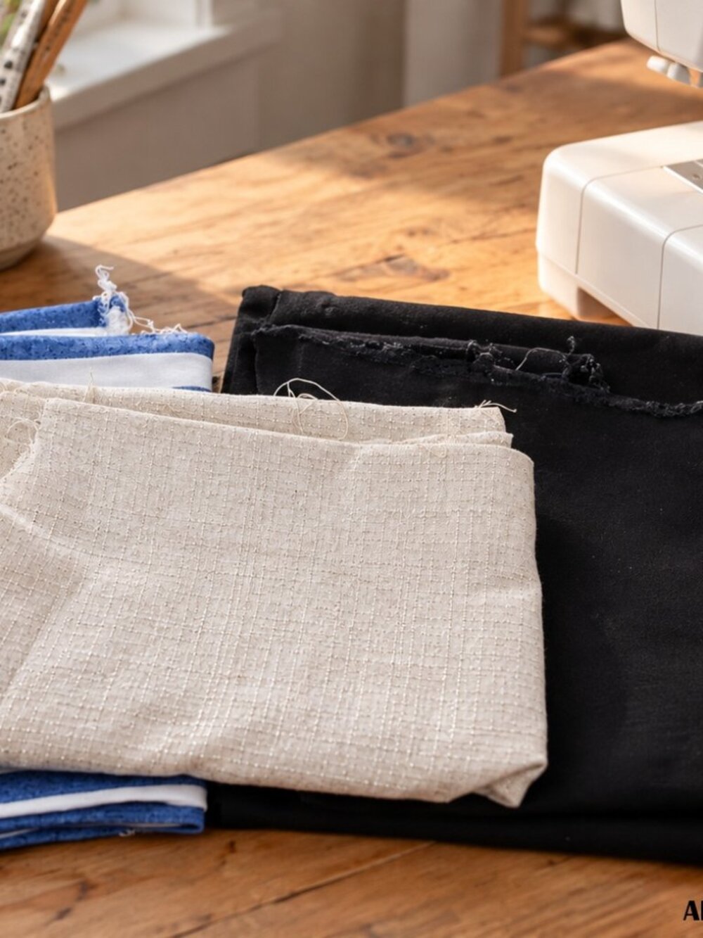 Lot of 5 Mid Heavy Weight Denim Black Blue Whit Stripe Tan Natural Weave 6+ Yard
